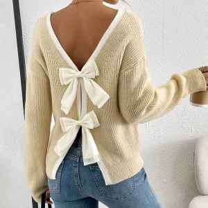 Autumn And Winter Women Fashion Back Bow Knitted Sweater
