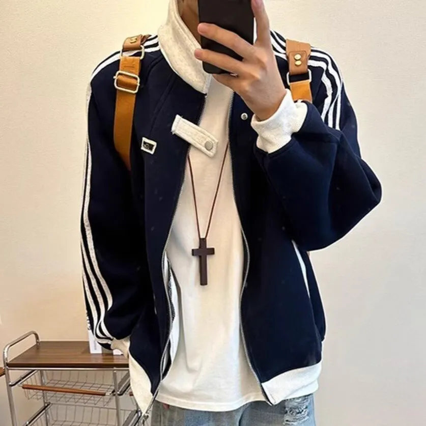 Men'S Fashion Casual Spring And Autumn Color Block Loose Coat