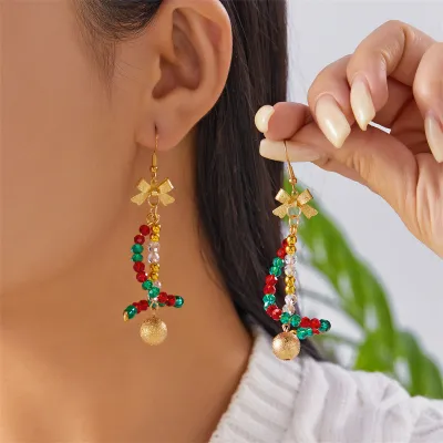 Christmas Women Fashion Creative Christmas Star Bell Rice Beads Earrings