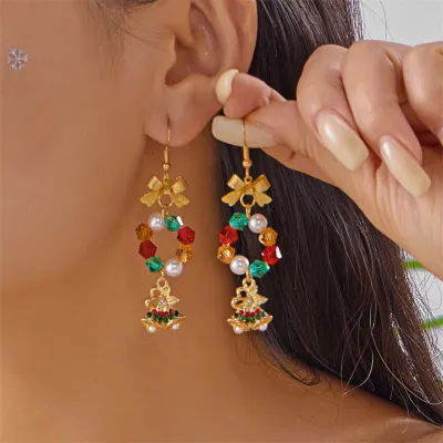Christmas Women Fashion Creative Christmas Star Bell Rice Beads Earrings