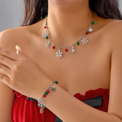Christmas Creative Multicolor Bell Necklace Cartoon Snowflake Pendant Bracelet Set