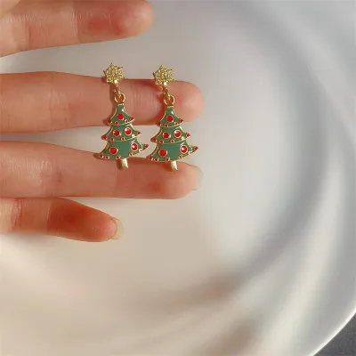Christmas Series Pink Christmas Tree Rhinestone Earrings