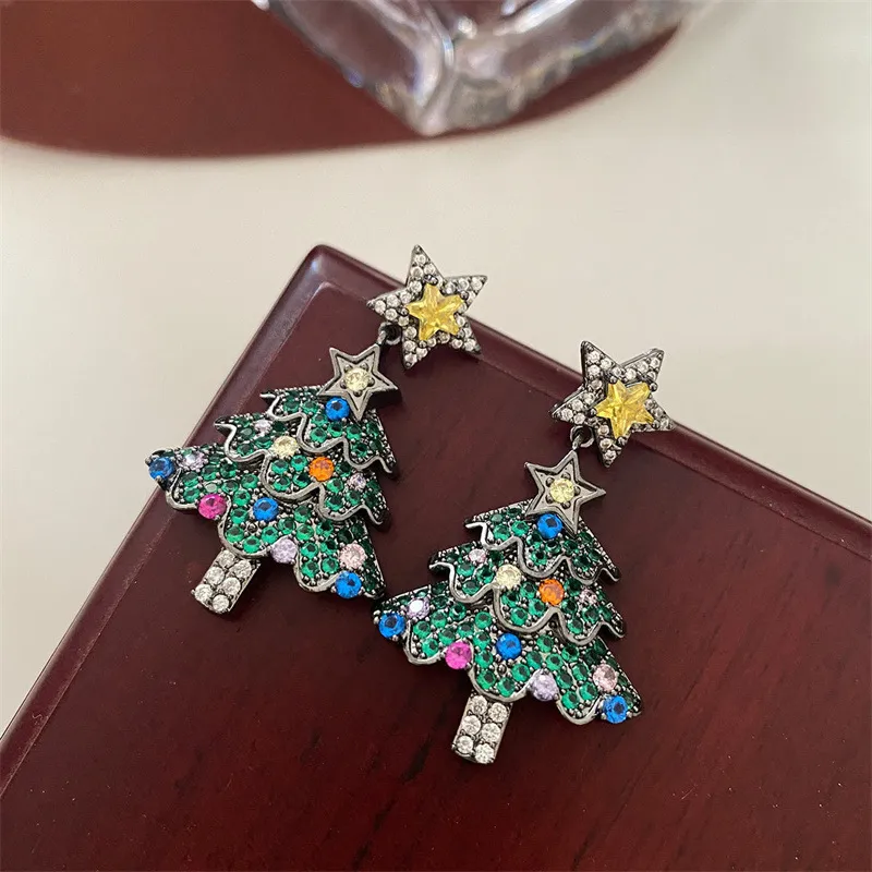 Christmas Series Pink Christmas Tree Rhinestone Earrings