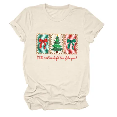 Christmas Women Fashion Casual Printed Round-Neck Short Sleeve T-Shirt