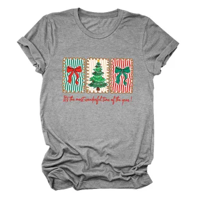 Christmas Women Fashion Casual Printed Round-Neck Short Sleeve T-Shirt