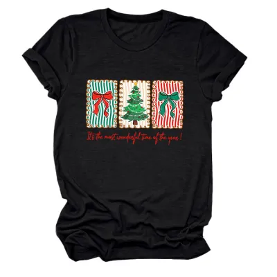 Christmas Women Fashion Casual Printed Round-Neck Short Sleeve T-Shirt