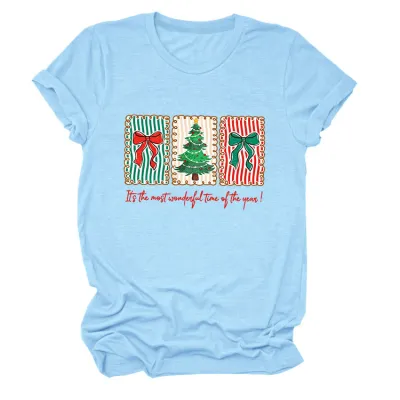 Christmas Women Fashion Casual Printed Round-Neck Short Sleeve T-Shirt