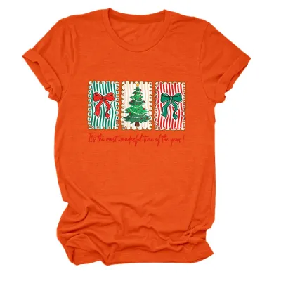 Christmas Women Fashion Casual Printed Round-Neck Short Sleeve T-Shirt