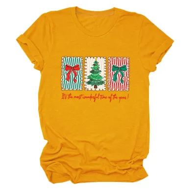 Christmas Women Fashion Casual Printed Round-Neck Short Sleeve T-Shirt