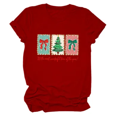 Christmas Women Fashion Casual Printed Round-Neck Short Sleeve T-Shirt