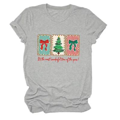 Christmas Women Fashion Casual Printed Round-Neck Short Sleeve T-Shirt