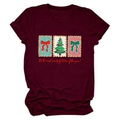 Christmas Women Fashion Casual Printed Round-Neck Short Sleeve T-Shirt