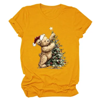 Christmas Women Fashion Cute Tree Printed Round-Neck Short Sleeve T-Shirt