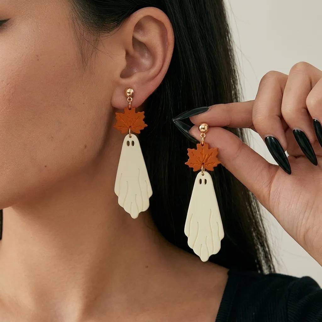 Halloween Women Fashion Acrylic Dark Funny Fun Boo Ghost Earrings
