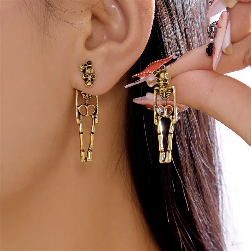 Halloween Women Fashion Exaggerated Dark Style Design Ghost Skeleton Earrings