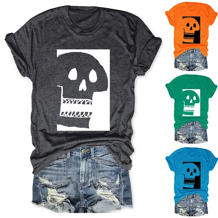 Halloween Women'S Fashion Casual Skull Printed Short Sleeve T-Shirt