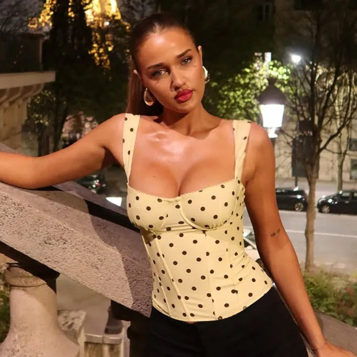 Women Fashion Sexy Summer Polka Dot Print Slim-Fit Tank Top