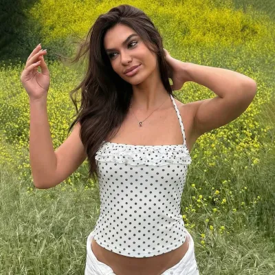 Women Fashion Sexy Polka Dot Print Halter-Neck Pleated Camisole