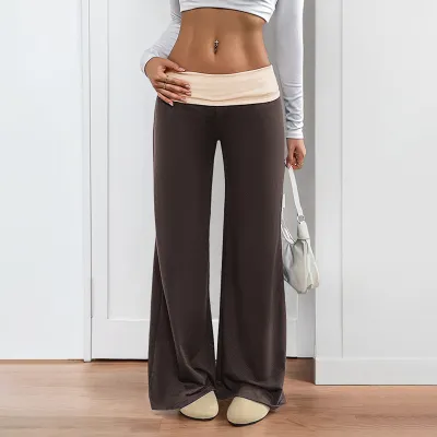 Women Fashion Casual Color Block Low Waist Long Pants