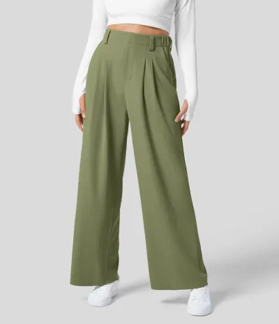 Women'S Fashion Casual Solid Color High Waist Wide Leg Loose Pants