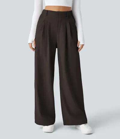 Women'S Fashion Casual Solid Color High Waist Wide Leg Loose Pants