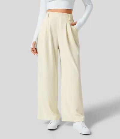 Women'S Fashion Casual Solid Color High Waist Wide Leg Loose Pants