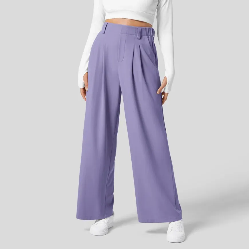 Women'S Fashion Casual Solid Color High Waist Wide Leg Loose Pants