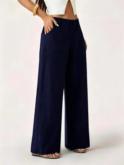 Women Fashion Casual Solid Color Cotton Linen Breathable Wide Leg Pants