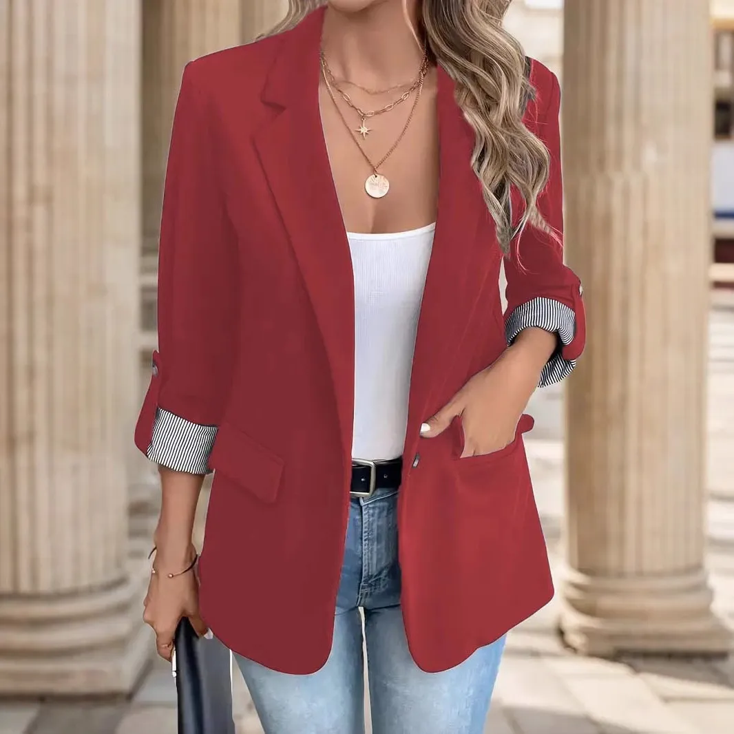 Women Fashion Casual Autumn Solid Color Lapel Button Slim-Fit Blazer