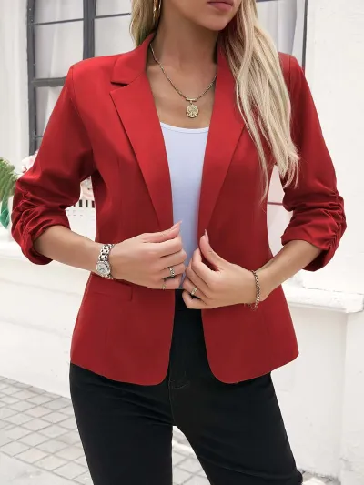 Women Fashion Casual Autumn Solid Color Business Lapel Long-Sleeve Blazer