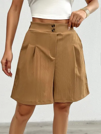 Women Fashion Casual Summer Solid Color Loose High Waist Wide Leg Shorts