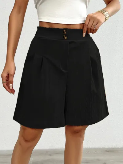 Women Fashion Casual Summer Solid Color Loose High Waist Wide Leg Shorts