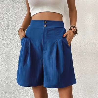 Women Fashion Casual Summer Solid Color Loose High Waist Wide Leg Shorts
