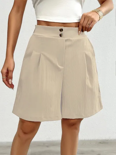 Women Fashion Casual Summer Solid Color Loose High Waist Wide Leg Shorts