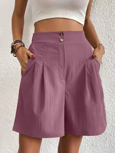 Women Fashion Casual Summer Solid Color Loose High Waist Wide Leg Shorts