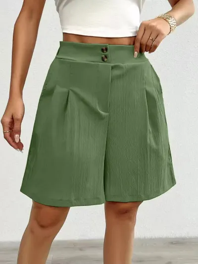 Women Fashion Casual Summer Solid Color Loose High Waist Wide Leg Shorts