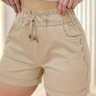 Women Fashion Casual Spring And Summer Solid Color Pocket High Waist Quick-Dry Shorts
