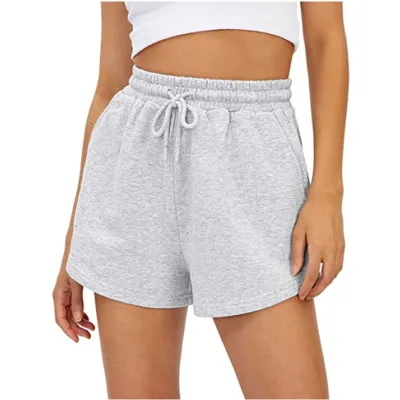 Women Fashion Casual Summer Solid Color Drawstring Loose Shorts