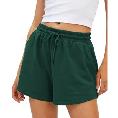 Women Fashion Casual Summer Solid Color Drawstring Loose Shorts