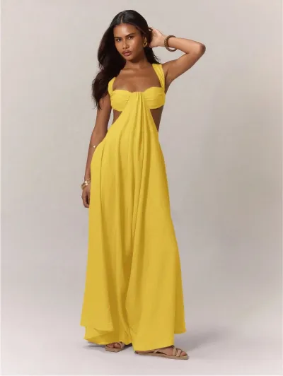Women Fashion Casual Solid Color Sleeveless Backless Lace-Up Loose Jumpsuits