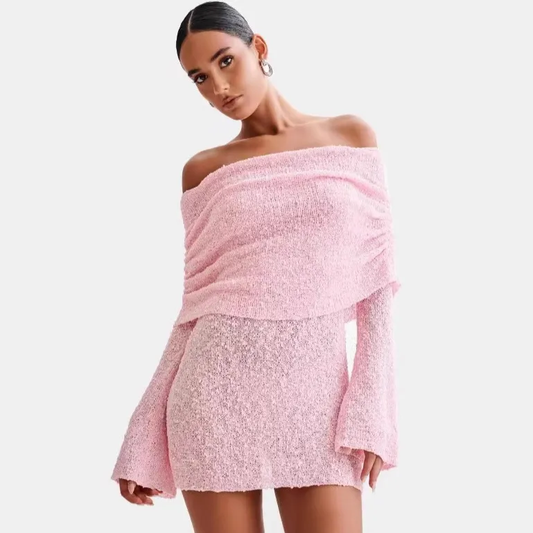 Autumn Women Fashion Off-Shoulder Long Sleeve Mini Dress
