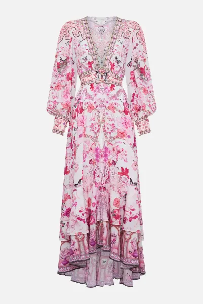 Autumn Women Casual Floral Print V-Neck Long Sleeve Chiffon Maxi Dress