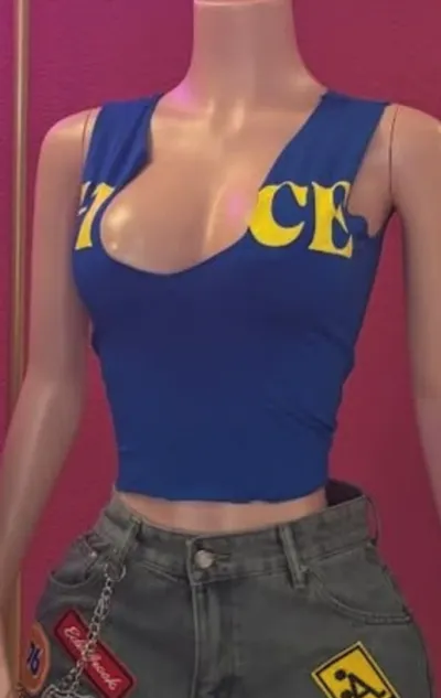Women Fashion Sexy Letter Print U-Neck Sleeveless Stretch Slim-Fit Tank Top