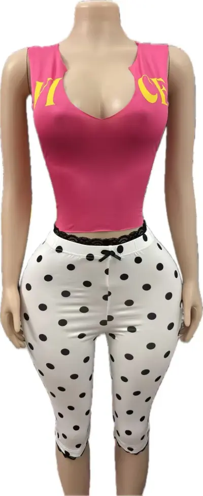 Women Fashion Sexy Letter Print U-Neck Sleeveless Stretch Slim-Fit Tank Top