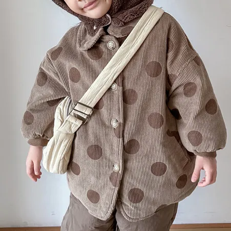Kids Girls Autumn And Winter Corduroy Polka Dot Print Cotton-Padded Coat