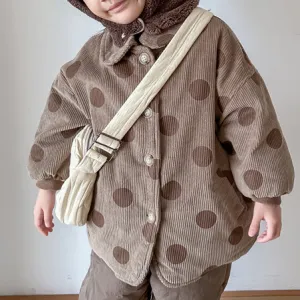 Kids Girls Autumn And Winter Corduroy Polka Dot Print Cotton-Padded Coat