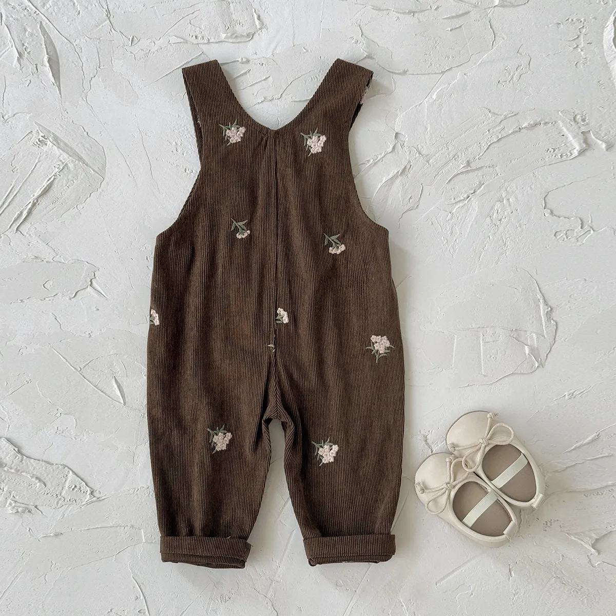 Kids Baby Girl Spring And Autumn Floral Embroidered Strap Jumpsuits