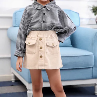 Kids Girls Fashion Spring And Autumn Solid Color Corduroy Skirt