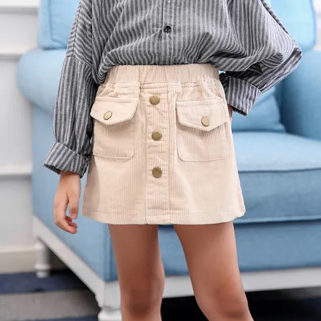 Kids Girls Fashion Spring And Autumn Solid Color Corduroy Skirt