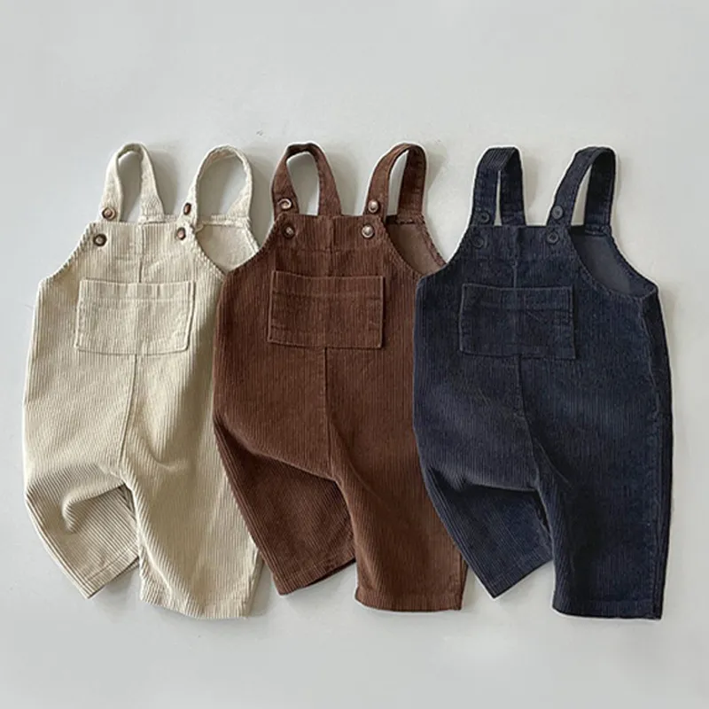 Kids Baby'S Boys And Girls Spring And Autumn Fashion Casual Solid Color Corduroy Jumpsuits